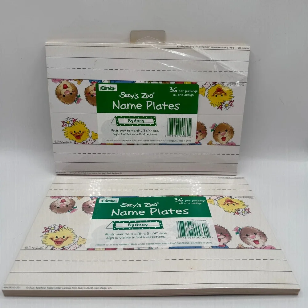 Eureka Suzy's Zoo Name Plates Kids 2-Pack White Animal Desk Tags 72 Total